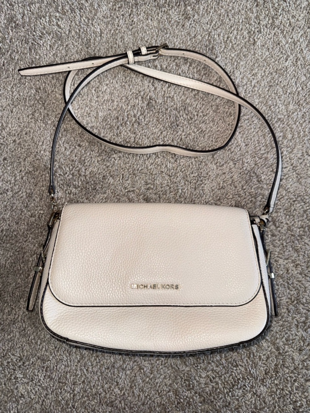 Michael Kors Cream Pebbled Leather Crossbody with Gold Logo